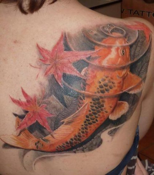 Right Back Shoulder Carp Fish Tattoo